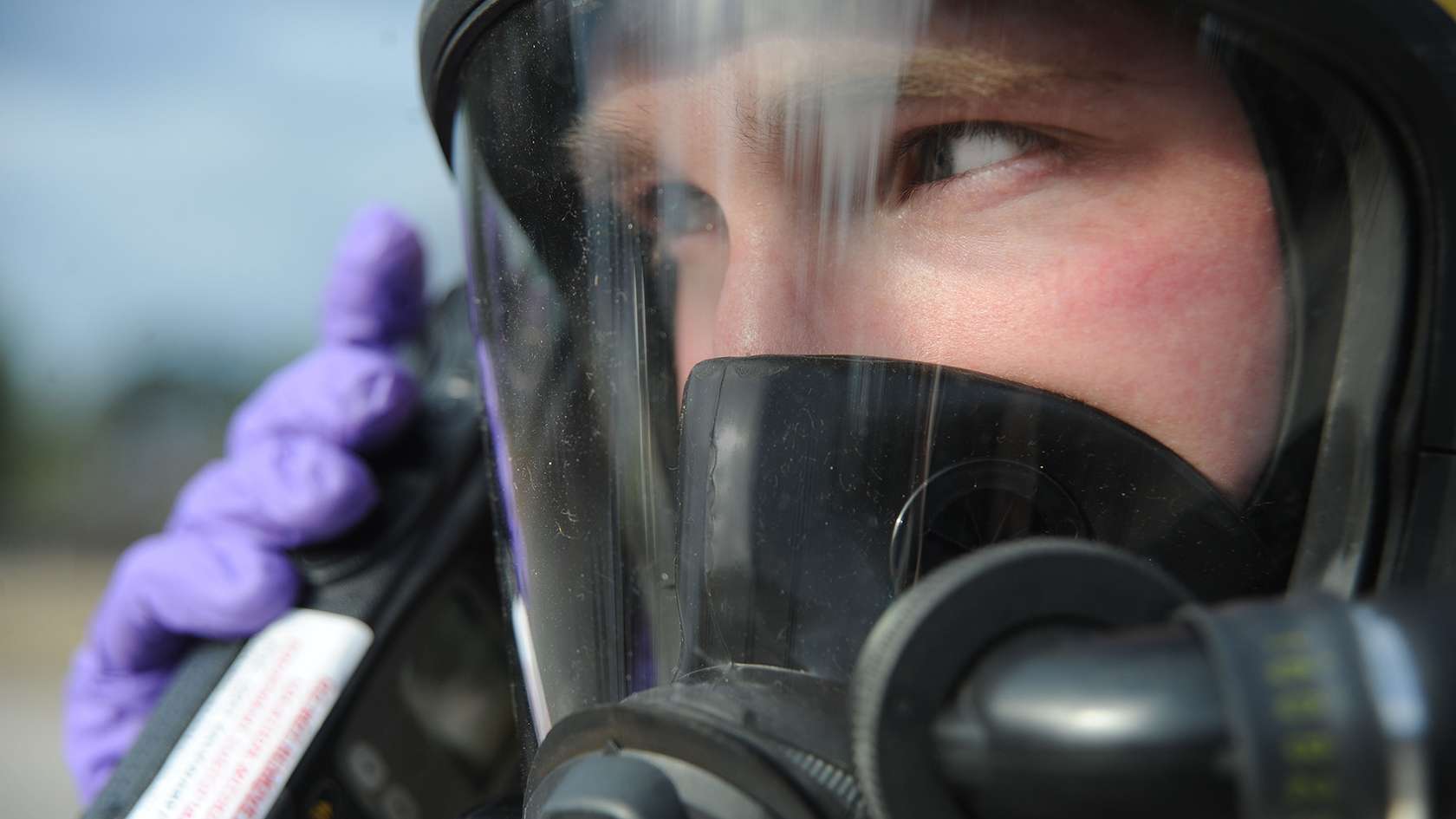 airman's face wearing protective face mask
