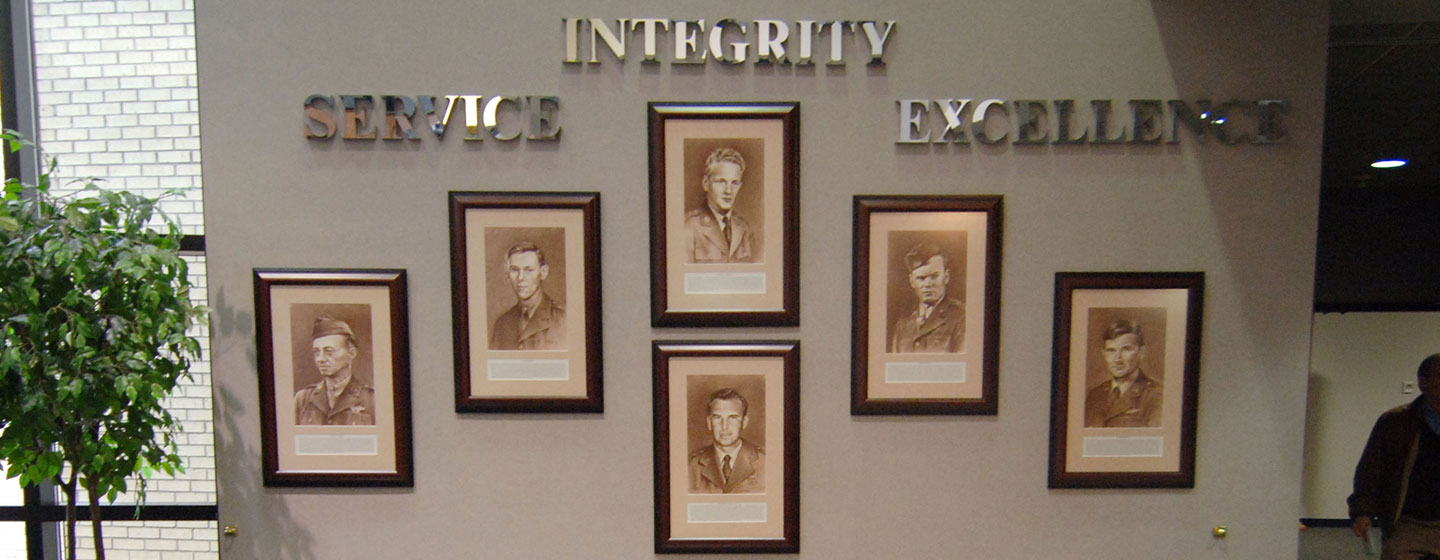 Framed pictures of historic Air Force JAGs