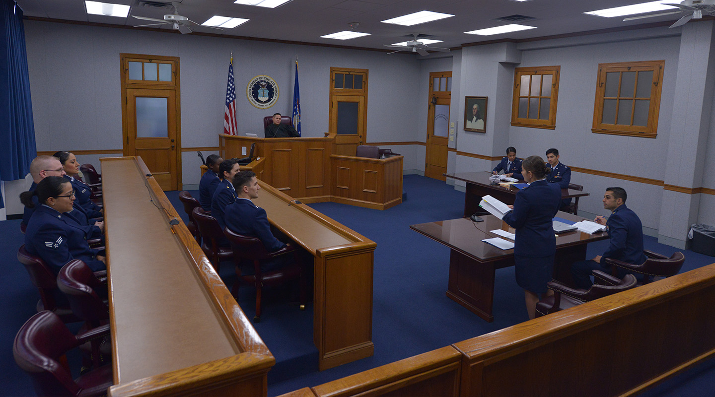 Air Force JAGs in a courtroom