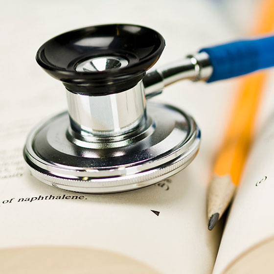Stethoscope on a medical book