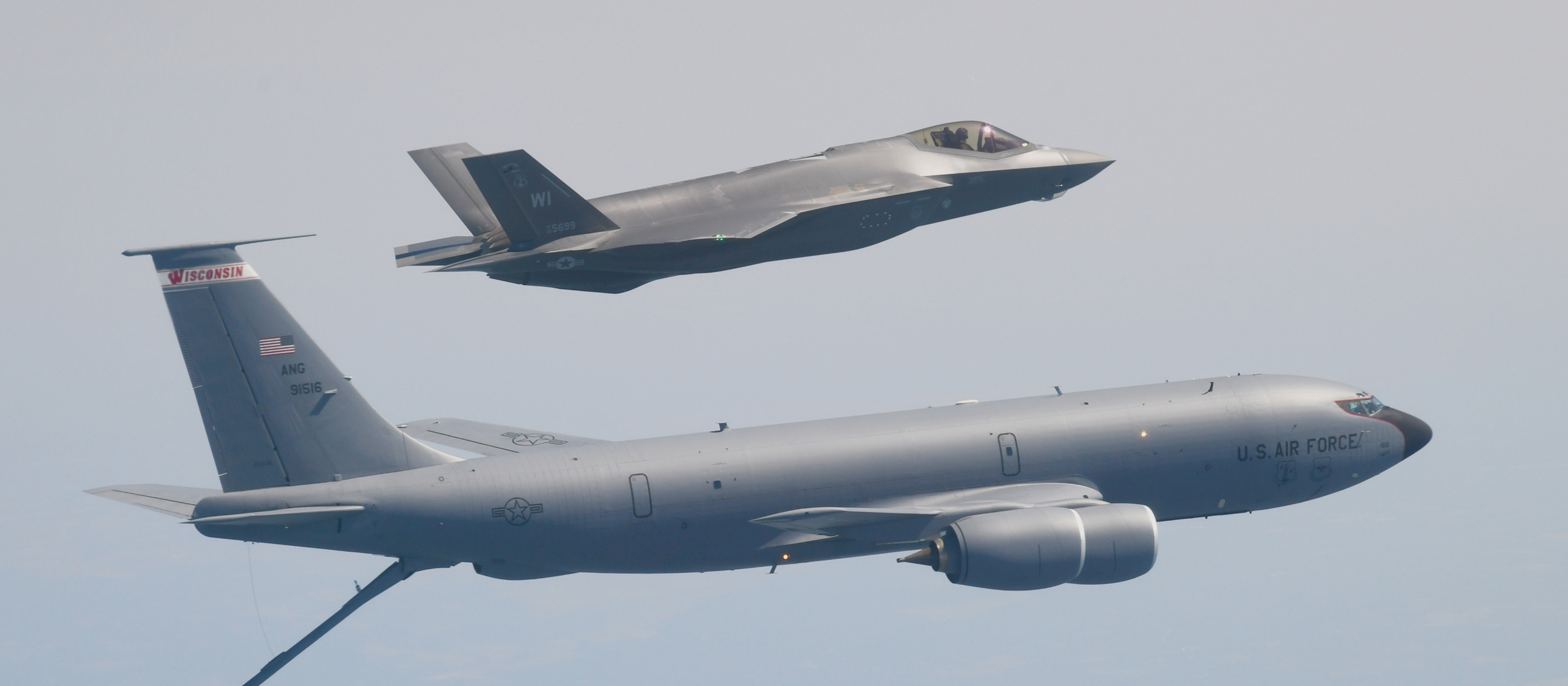 F-35 flying next to a KC-135 stratotanker