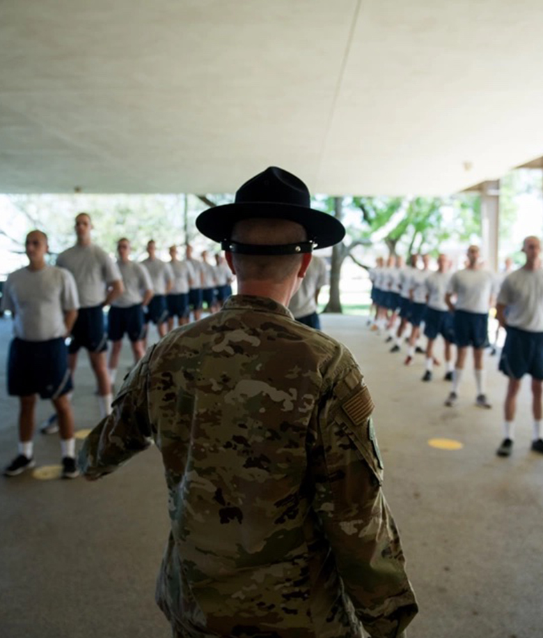 MTI standing in front of his flight of trainees