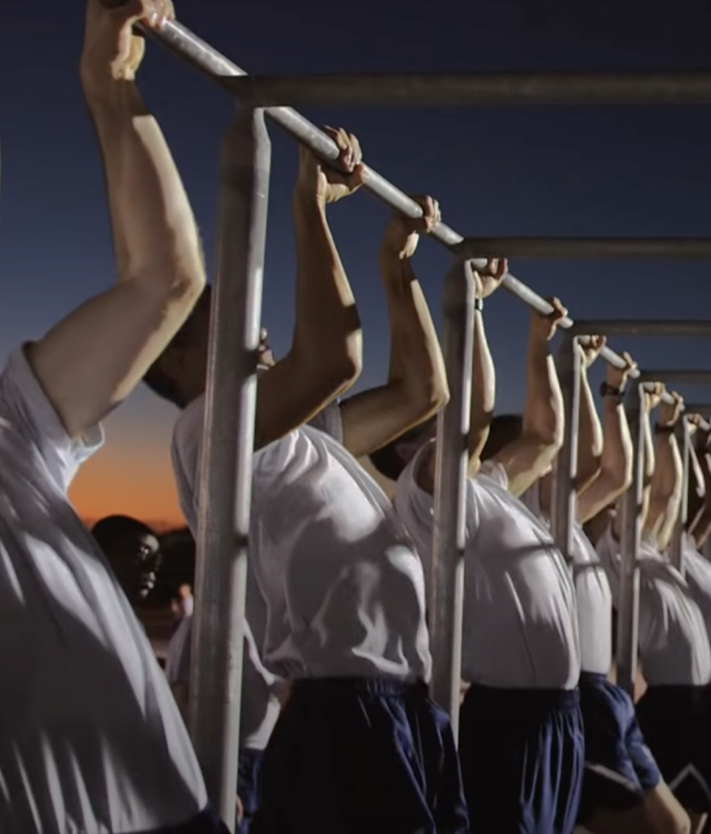 Trainees doing pull-ups in BMT Week 3