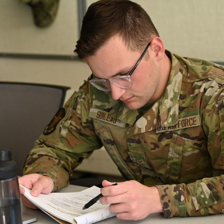 Airman studying