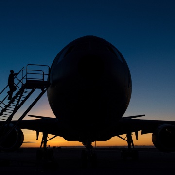 Heavy aircraft at sunset