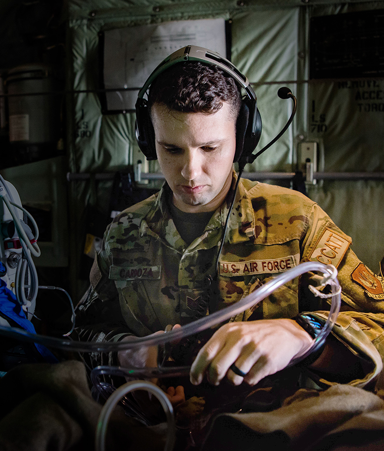 airman preparing respiratory care tools