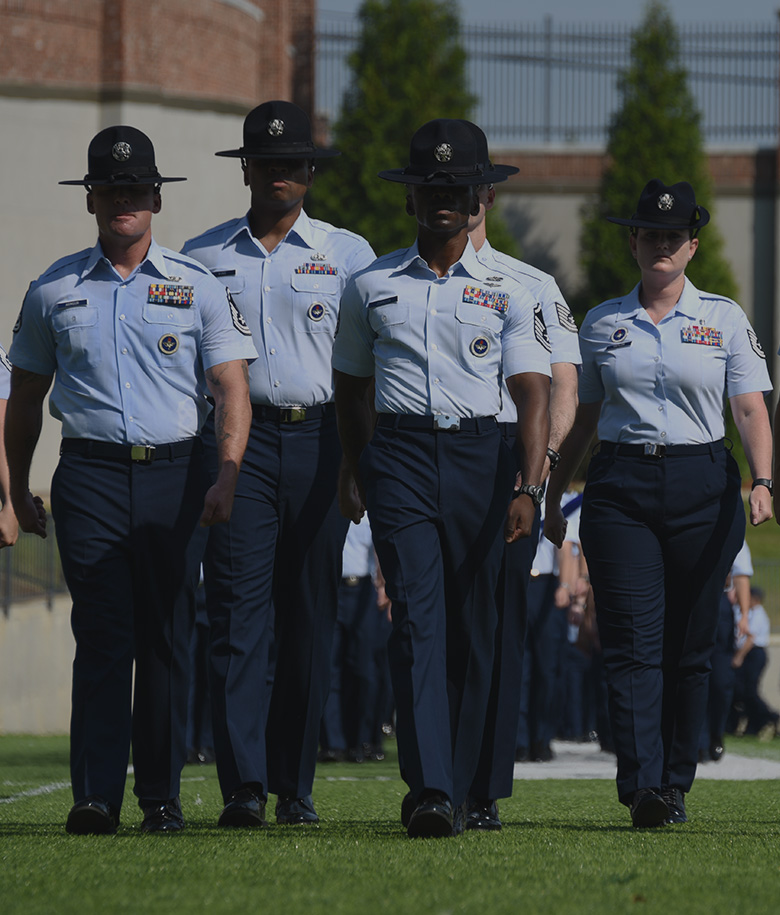 trainees wearing blues marching