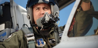 Air National Guard pilot in cockpit