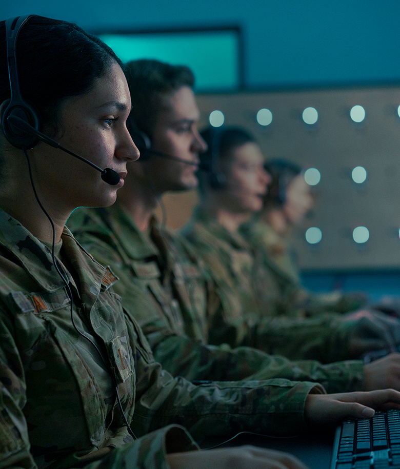 Air Force Reservists with headsets