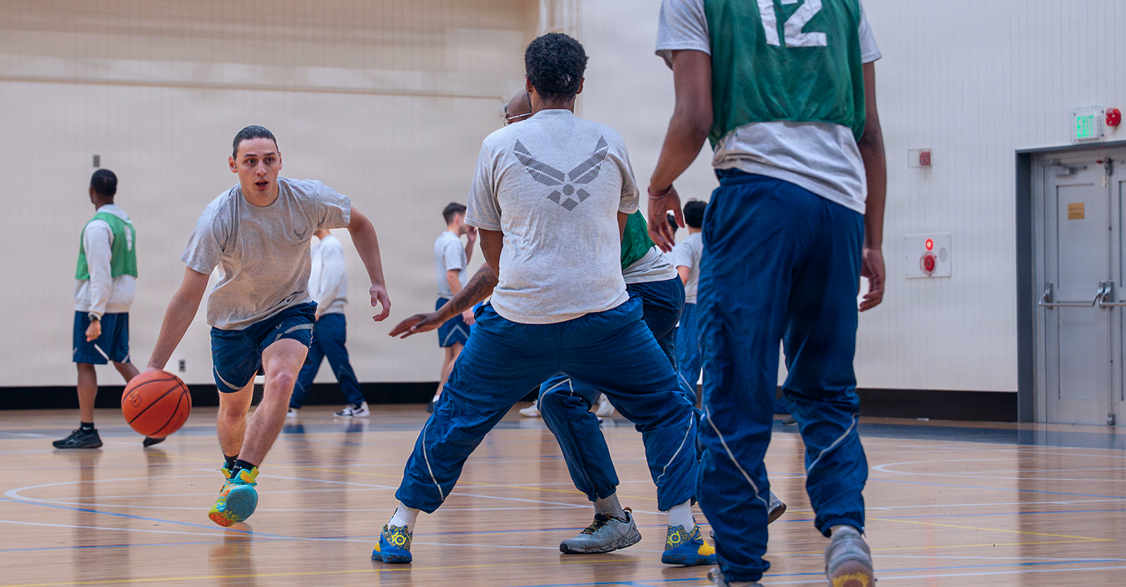 airmen playing basketball