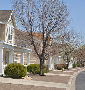 neighbor street with row of houses
