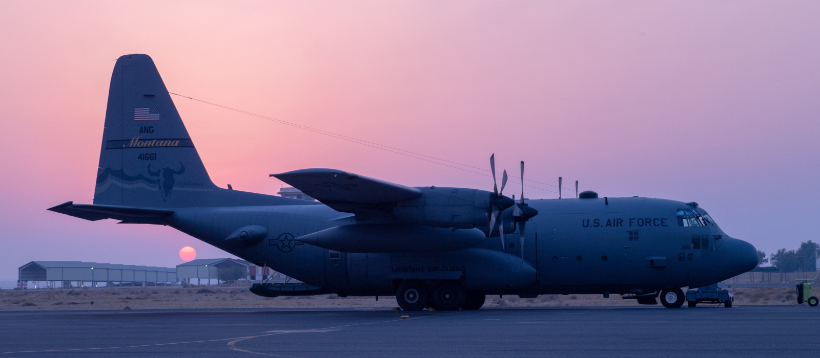 Air National Guard plane at sunset