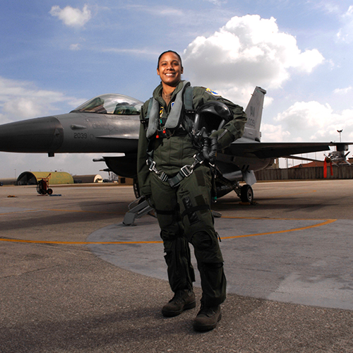 Lt Col Shawna Kimbrell broke barriers in 2000 when she became the first black female fighter pilot in the Air Force. A graduate of the Air Force Academy, Kimbrell says she knew she wanted to be a fighter pilot since the fourth grade.