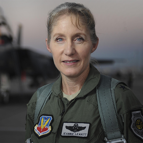 Brig Gen Jeannie Leavitt became the Air Force’s first female fighter pilot in 1993. She was also the first woman to command an Air Force combat fighter wing.