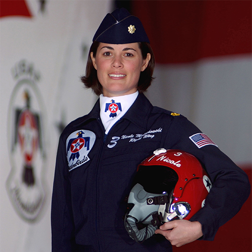 Col (Ret.) Nicole Malachowski says she knew she wanted to be a pilot at age five when she went to her first air show. Twenty-six years later, she became the first female Thunderbird pilot.