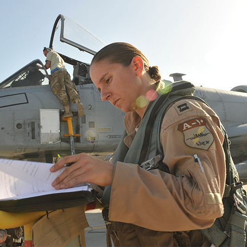 Maj Rachael Winiecki made history in 2018 by becoming the first female test pilot to fly the F-35. “I am grateful for the women who have broken barriers previously; they built the path,” Winiecki said.