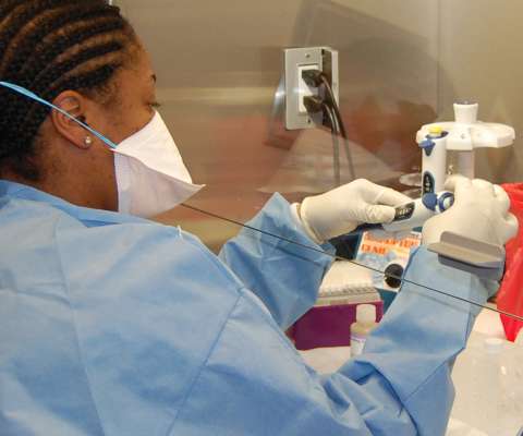 clinical geneticist preparing testing instruments