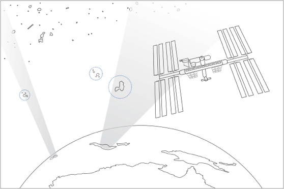 Satellites with space debris illustration