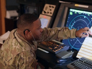 Airman looking at screen