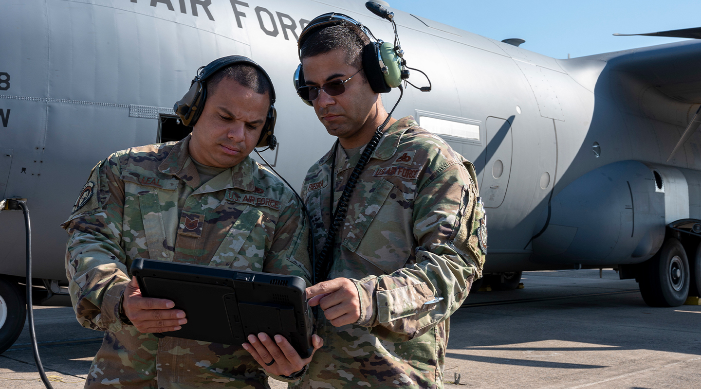 airman looking at tablet