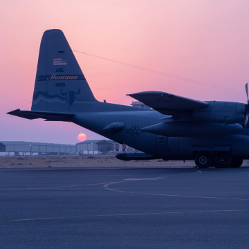 Air National Guard plane at sunset 